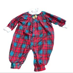 Vintage Playschool Christmas Holiday Red Plaid Onesie 90s Photo Size 6-12 Months